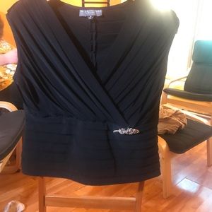 KM Collections Black Pleated Formal Blouse